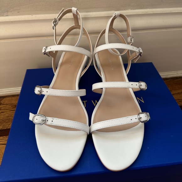 Stuart Weitzman 'Grecian' Buckle Wedge Sandal‎ White Womens 9B - Picture 3 of 8